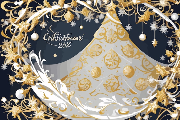 a christmas card with a gold and white background and a gold ornament