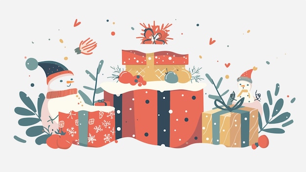 Vector a christmas card with a picture of a santa and a bunch of presents