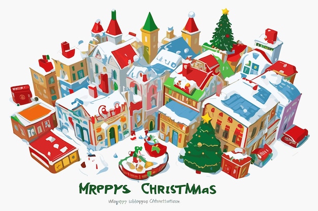 a christmas card with a picture of a town called'merry christmas '