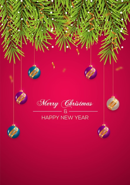 Christmas Card With Red background And Ball