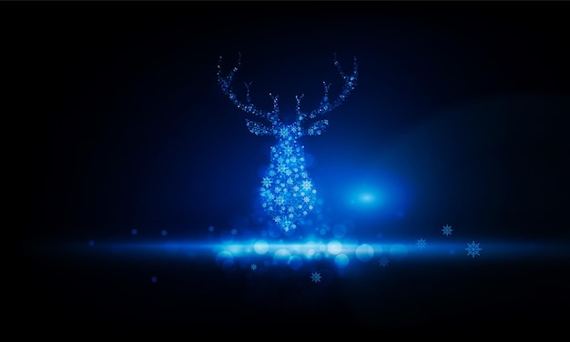 Vector christmas card with silhouette magic deer and flickering light out 2023 and happy new year vector illustration