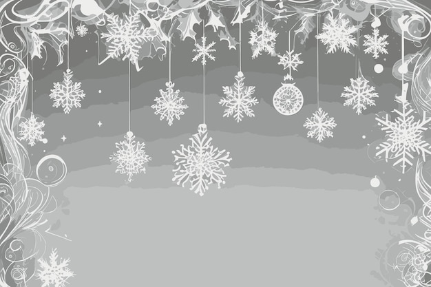 a christmas card with snowflakes and a silver background.