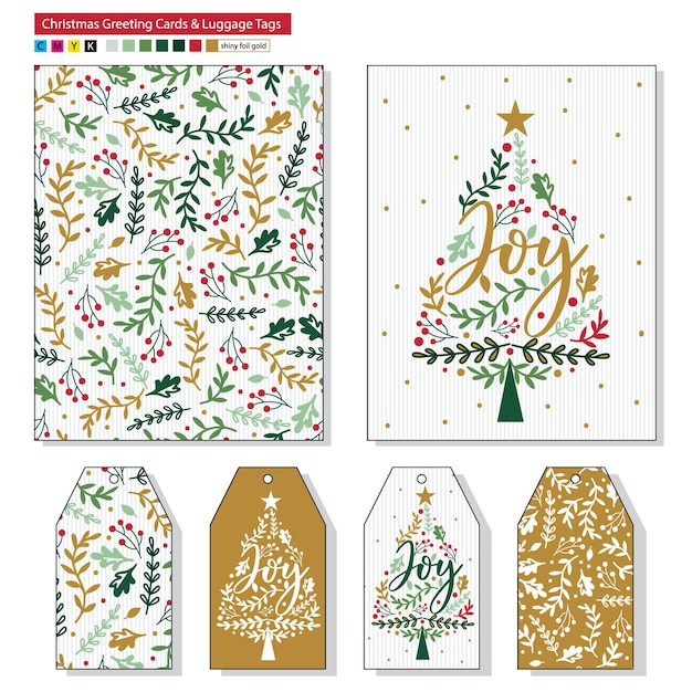 Christmas cards and gift tags with Christmas holly leaf pattern