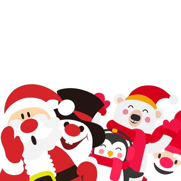 Christmas Cartoon Characters Funny Banner A set of happy Christmas characters