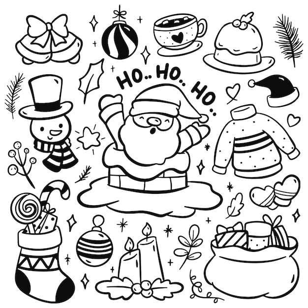 Christmas Cartoon Concept Hand Drawn Doodle Elements Vector Illustration