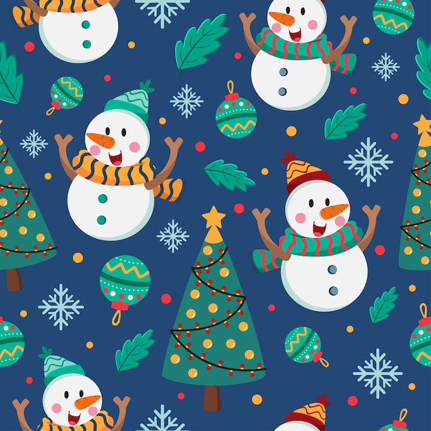 Christmas cartoon seamless pattern with snowman