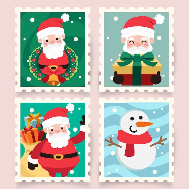 Christmas cartoon stamp with santa claus