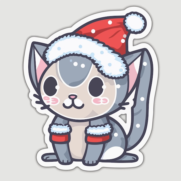 Christmas cat cartoon sticker xmas kitty stickers isolated decoration Winter holidays