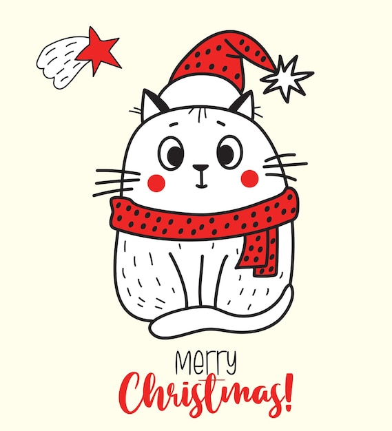 Christmas cat Postcard holiday Outline