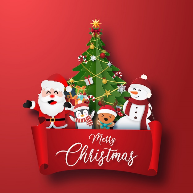 Christmas character and Christmas tree with red label