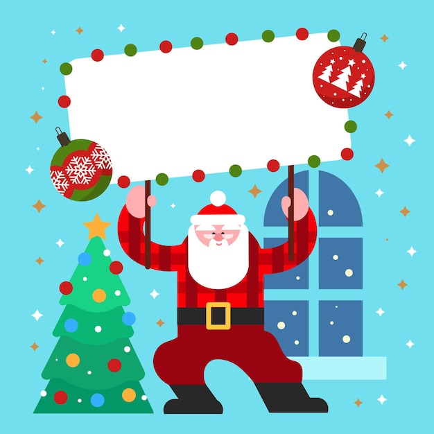 Christmas character holding blank banner