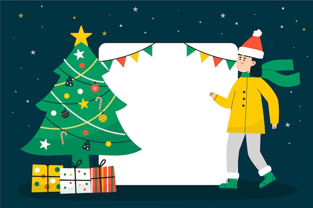 Christmas character holding blank banner