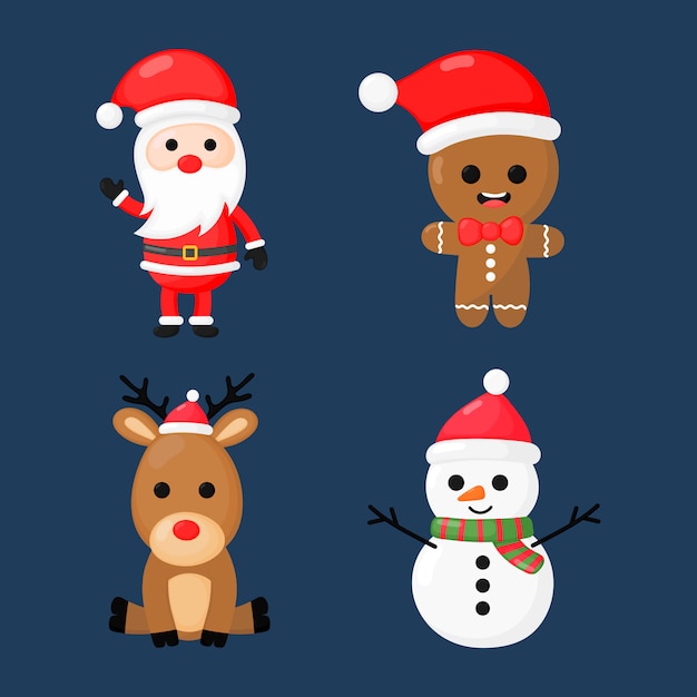 christmas character set isolated on blue