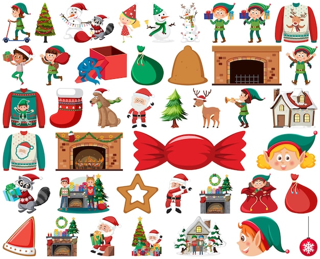 Vector christmas characters and elements set