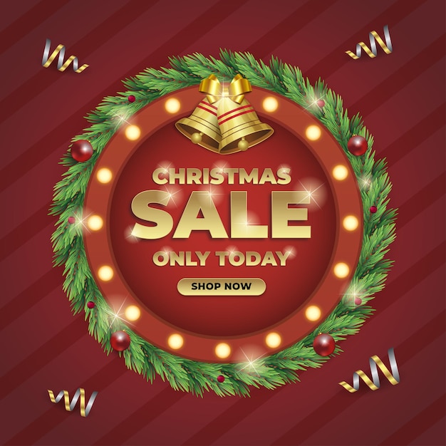 Christmas circle realistic shine socialmedia post advertisement red and gold theme premium template