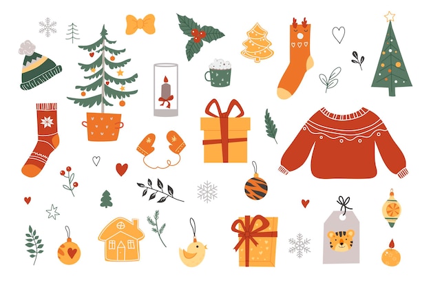 Christmas collection Isolated on a white background Vector illustration