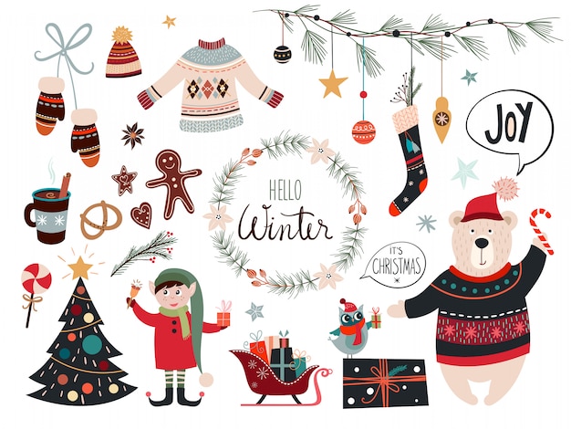 Christmas collection with decorative seasonal elements 