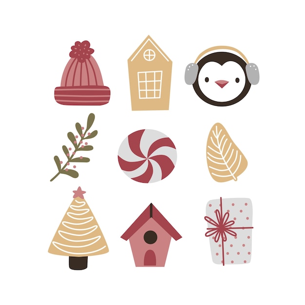 Christmas collection with traditional Christmas symbols and decorative elements Christmas holiday icons