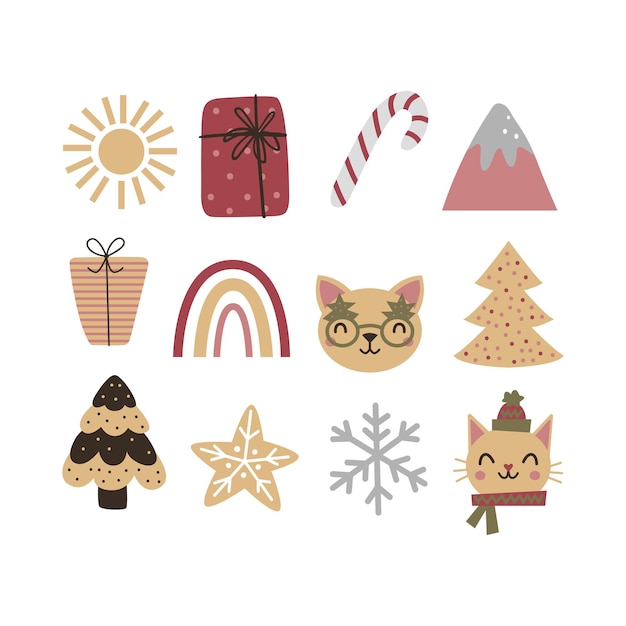 Christmas collection with traditional Christmas symbols and decorative elements Christmas holiday icons