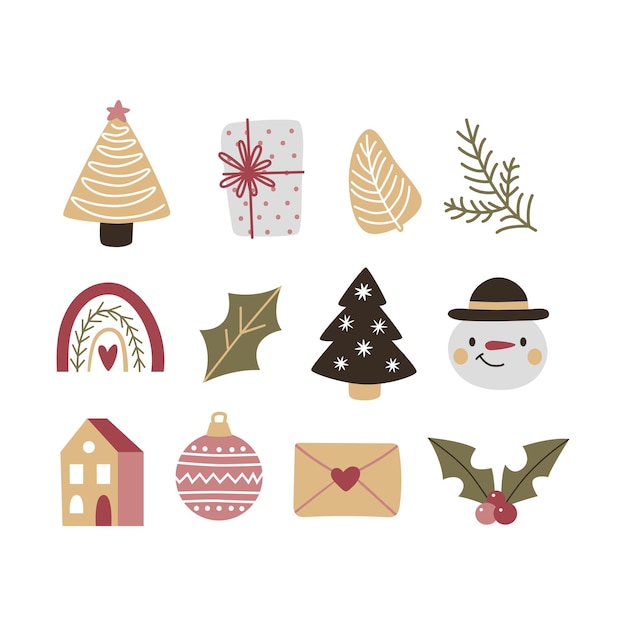 Christmas collection with traditional Christmas symbols and decorative elements Christmas holiday icons