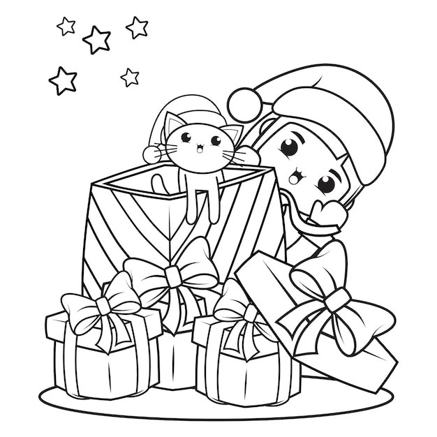 Christmas coloring book with cute girl13