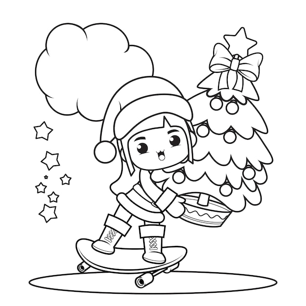 Christmas coloring book with cute girl47