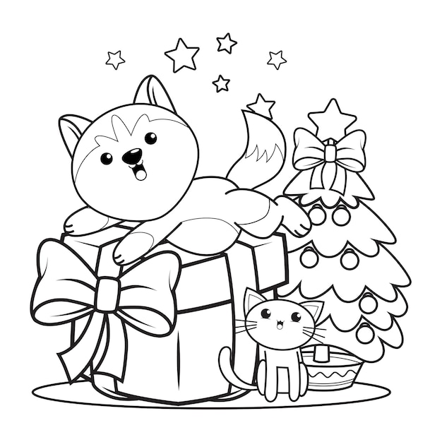 Christmas coloring book with cute husky18