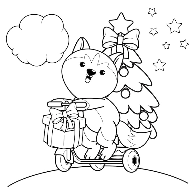 Christmas coloring book with cute husky32