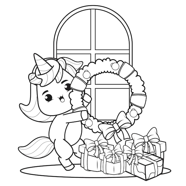 Christmas coloring book with cute unicorn3