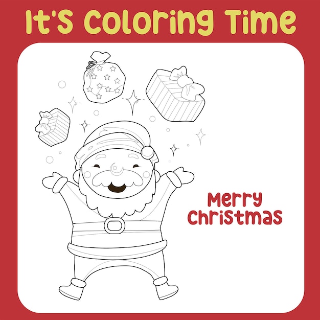 Christmas coloring page. Cute and funny cartoon characters. Coloring game for preschool children.