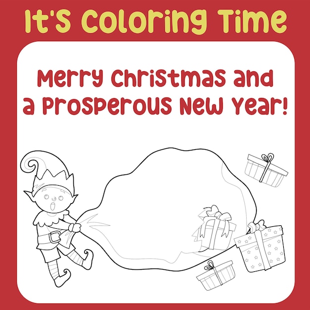 Christmas coloring page. Cute and funny cartoon characters. Coloring game for preschool children.