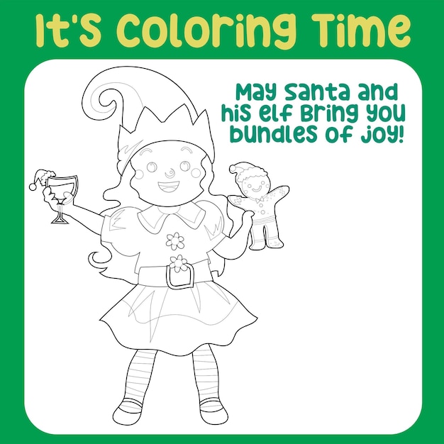 Christmas coloring page. Cute and funny cartoon characters. Coloring game for preschool children.