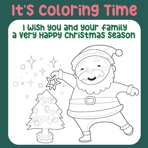 Christmas coloring page. Cute and funny cartoon characters. Coloring game for preschool children.