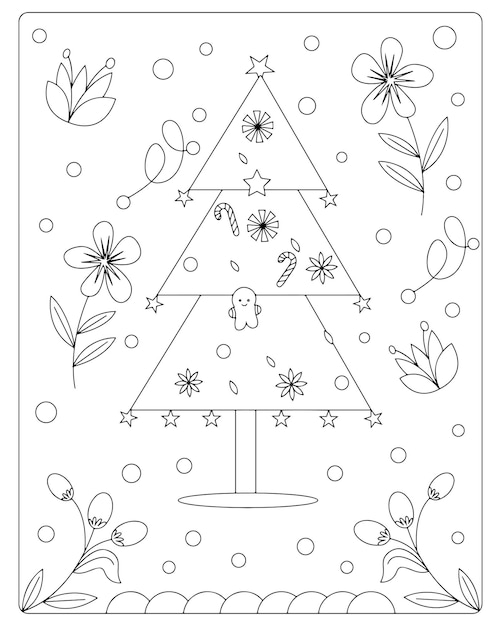 Christmas Coloring Page Premium Vector For Kids