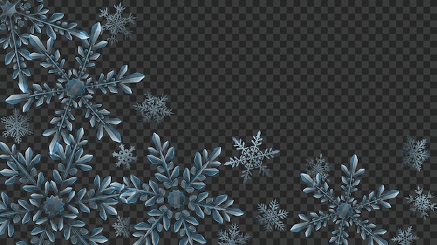 Christmas composition of transparent snowflakes in light blue colors for use on dark background