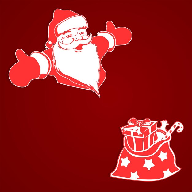 Vector christmas composition with the silhouette of santa claus with arms extended and a bag with gifts