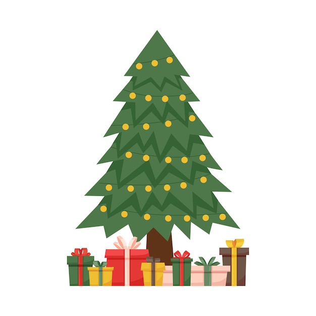 Christmas concept - Christmas tree with gift boxes