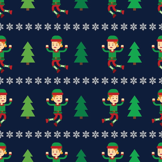 Christmas concept elf with christmas tree seamless pattern