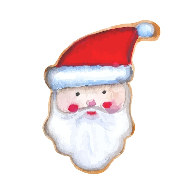 Christmas cookie gingerbread Santa Claus watercolor hand drawn clipart isolated