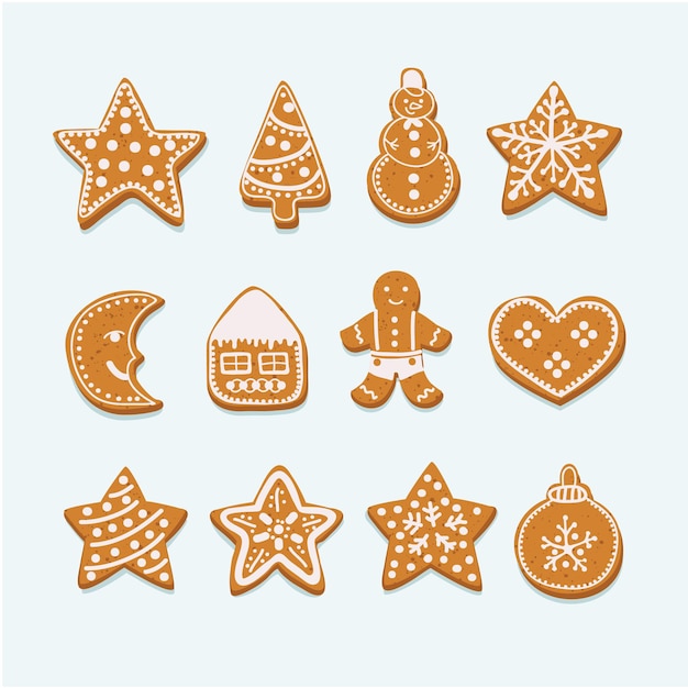 Christmas cookies collection with gingerbread and cookies figures