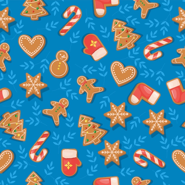 Christmas cookies seamless pattern Gingerbread house Sweet holiday food