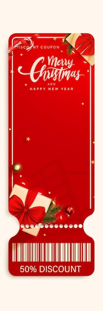 Christmas coupon or banner background with realistic gifts box ribbon.