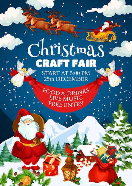 Christmas craft fair invitation poster with Santa