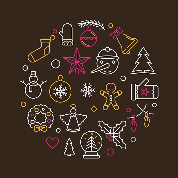 Christmas creative round vector linear illustration or banner