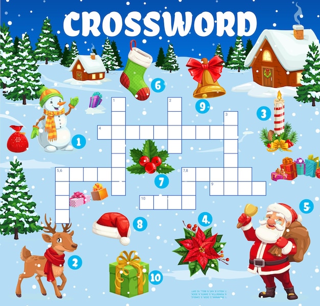 Christmas crossword quiz game vector xmas grid