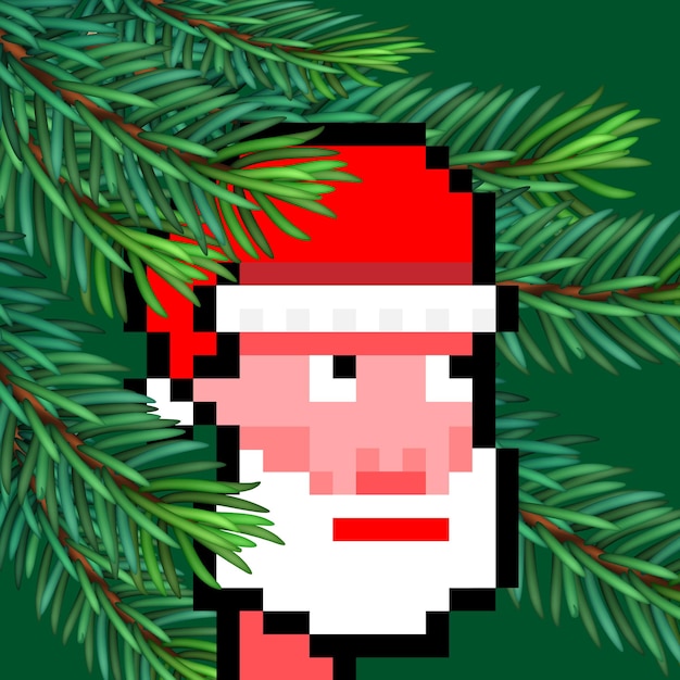 Christmas crypto characters NFT collection. Santa Claus, elf, reindeer, snowman pixel crypto art