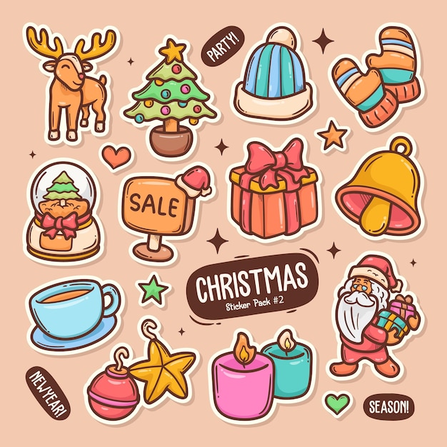 Christmas Cute Doodle Vector Sticker Collection