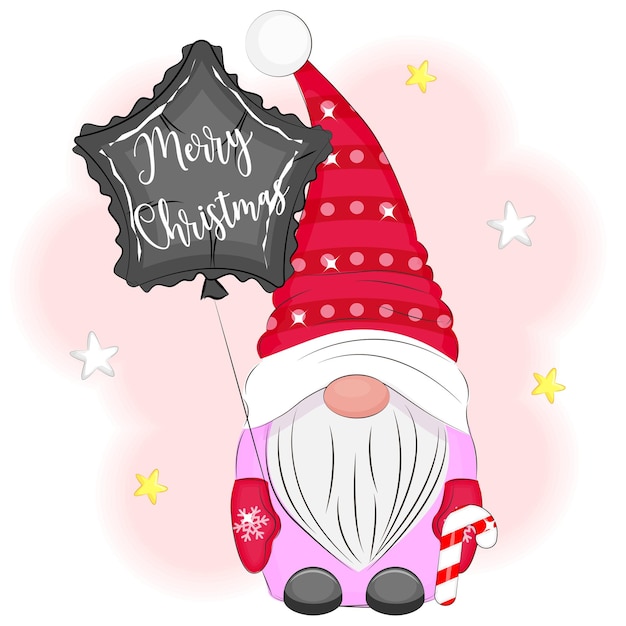 Vector christmas cute gnome with a balloon vector illustration