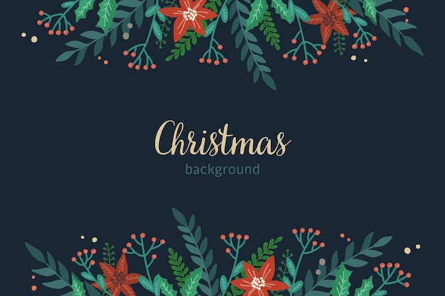 Christmas dark background with new year plants