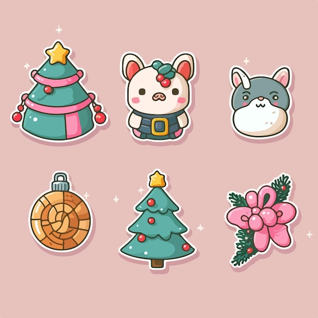 Christmas decor sticker set xmas attribute sticker collection isolated decoration Newyear collection